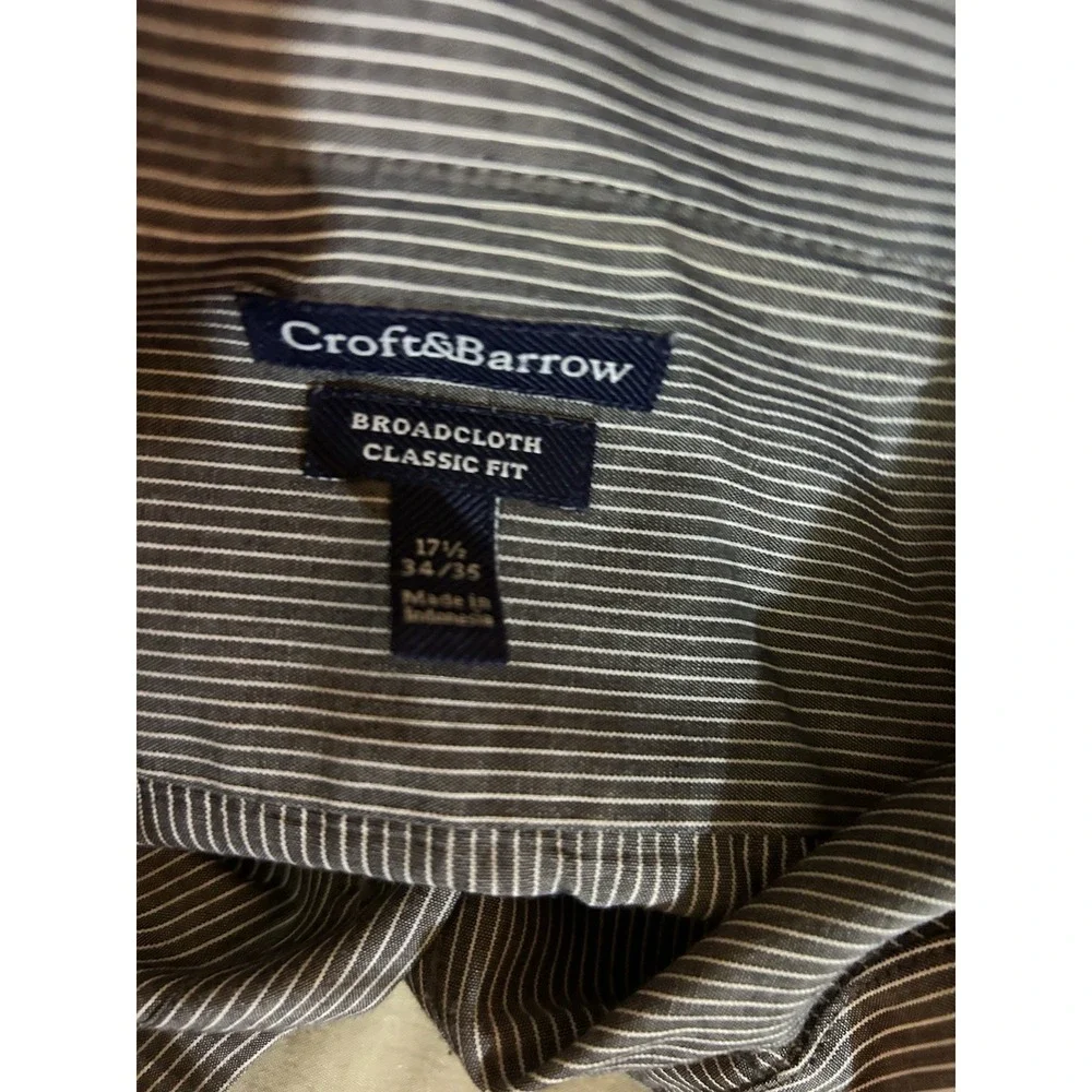 Croft &‎ Barrow Men's Dress Shirt 17.5 34/35 Grey White Pinstripe Classic Fit